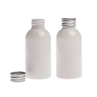 White Plastic Bottle with Silver Aluminium Cap, 100 ml