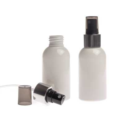 White Plastic Bottle, Black Spray with Glossy Silver Collar, 100 ml