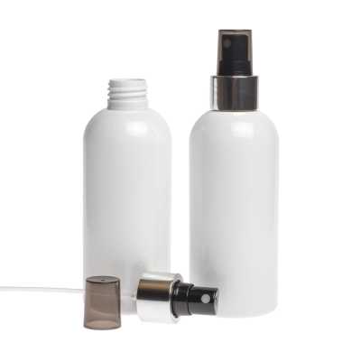 White Plastic Bottle, Black Spray with Glossy Silver Collar, 300 ml