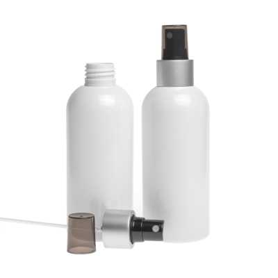 White Plastic Bottle, Black Spray, Matte Silver Collar, Smoky Overpcap, 300 ml