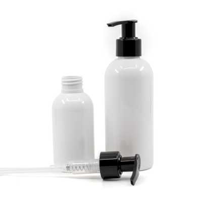 White Plastic Bottle, Black Smooth Pump, 100 ml