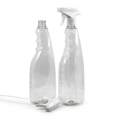 Transaprent Detergent Plastic Bottle, White Sprayer, 1 l