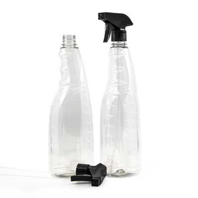 Transaprent Detergent Plastic Bottle, Black Sprayer, 1 l