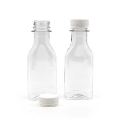 Clear Flat Plastic Bottle, White Cap, 50 ml