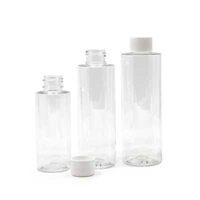 Clear Plastic Bottle, White Plastic Cap, 100 ml