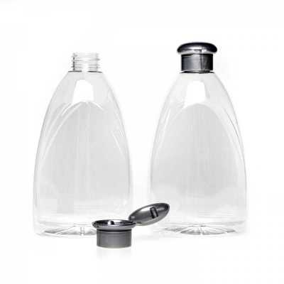Clear Plastic Bottle, Silver Flip Top, 500 ml