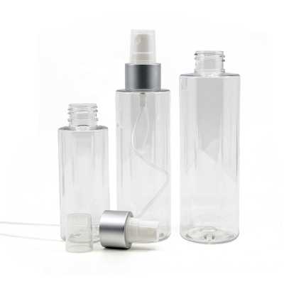 Clear Plastic Bottle, White Spray with Matte Silver Collar, 150 ml