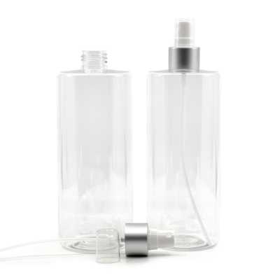 Clear Plastic Bottle, White Spray With Matte Silver Collar, 500 ml