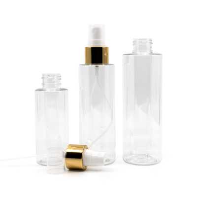 Clear Plastic Bottle, White Spray With Glossy Gold Collar, 150 ml