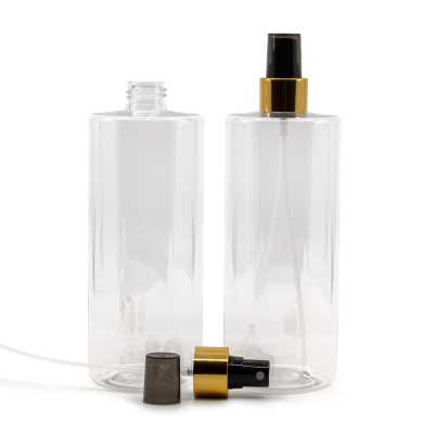 Clear Plastic Bottle, Black Spray With Glossy Gold Collar, 500 ml