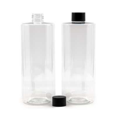 Clear Plastic Bottle 24/410, Black Cap, 500 ml