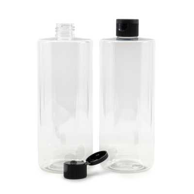 Clear Plastic Bottle 24/410, Black Flip Top, 500 ml