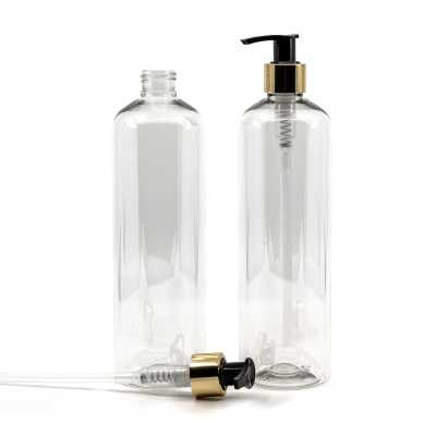 Rounded Clear Plastic Bottle, Golden Pump, 500 ml