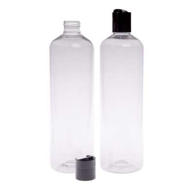 Rounded Clear Plastic Bottle 24/410, Black Disc Top, 500 ml