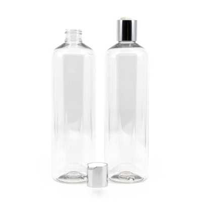 Rounded Clear Plastic Bottle, Silver Disc Top, 500 ml