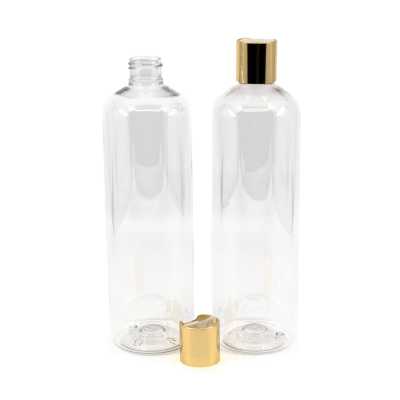 Rounded Clear Plastic Bottle, Golden Disc Top, 500 ml