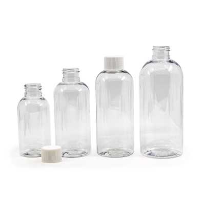 Rounded Clear Plastic Bottle, White Plastic Cap, 300 ml