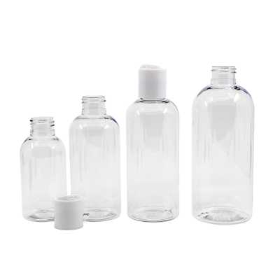 Rounded Clear Plastic Bottle, White Disc Top Cap, 300 ml