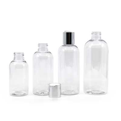 Rounded Clear Plastic Bottle, Silver Disc Top, 300 ml