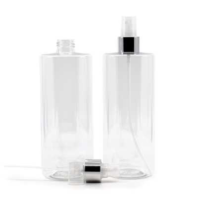 Clear Plastic Bottle, Transparent Spray with Glossy Silver Collar, 500 ml