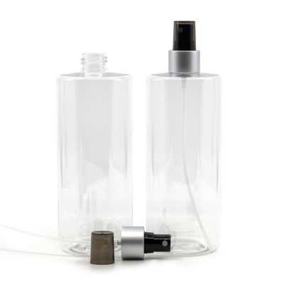 Clear Plastic Bottle, Black Spray with Matte Silver Collar, 500 ml