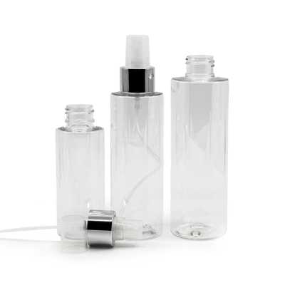 Clear Plastic Bottle, Transparent Spray with Glossy Silver Collar, 150 ml