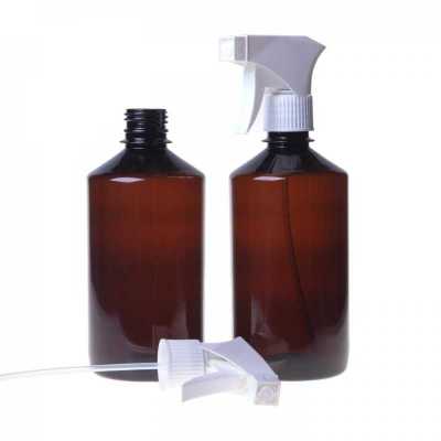 Brown Plastic Bottle, White Trigger Spray, 500 ml