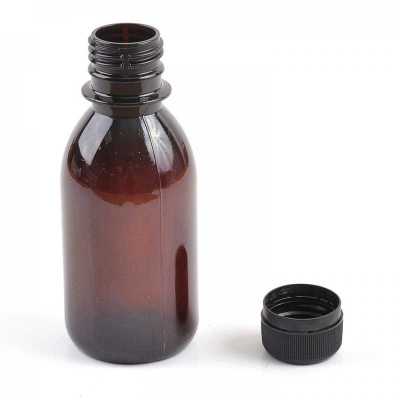 Brown Plastic Bottle, Black Cap, 150 ml