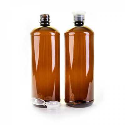 Brown Plastic Bottle, Transparent Flip Top, 1000 ml