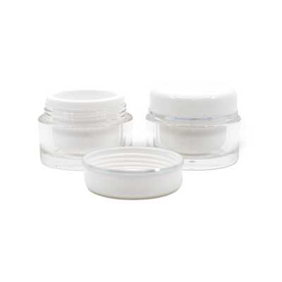 White/Transparent Plastic Double Wall Jar with White Lid and Silver Ring, 5 ml  