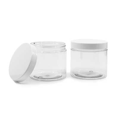 Transparent Plastic Jar White Lid 200 ml