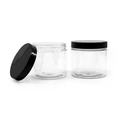 Transparent Plastic Jar Black Lid 200 ml