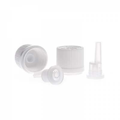 White Plastic Tamper Evident Safety Cap & Dropper, Ribbed, 18/415