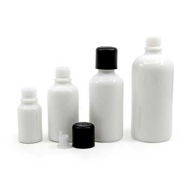 White Glass Bottle, Black Tamper Evident Safety Cap & Dropper 100 ml  