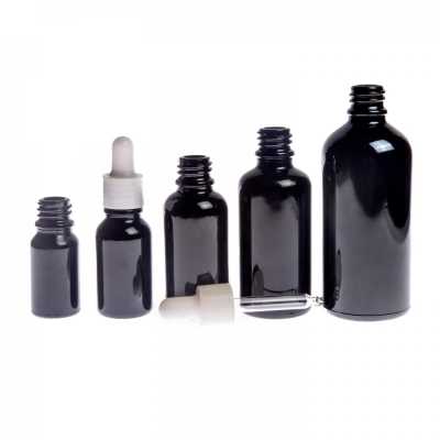 Gloss Black Glass Bottle, Glossy White Dropper, 10 ml