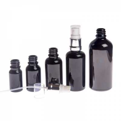 Gloss Black Glass Bottle, Glossy Silver White Spray, 10 ml