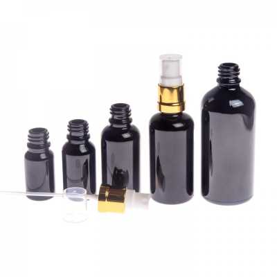 Gloss Black Glass Bottle, Glossy Gold White Spray, 30 ml