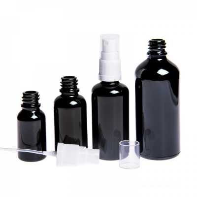 Gloss Black Glass Bottle, White Spray, 10 ml