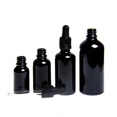 Gloss Black Glass Bottle, Black Tamper Evident Dropper, 10 ml