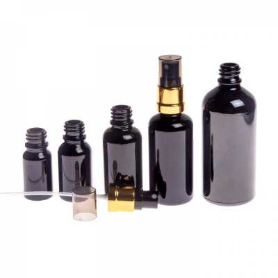 Gloss Black Glass Bottle, Glossy Gold Black Spray, 10 ml