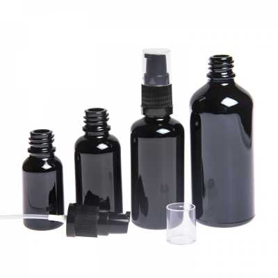 Gloss Black Glass Bottle, Lotion Pump, 100 ml