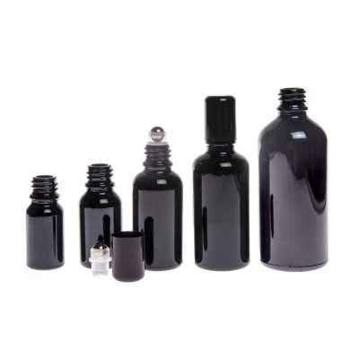 Gloss Black Glass Bottle with Roll-On, 100 ml