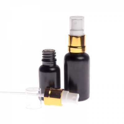 Matt Black Glass Bottle, Gold White Spray, 30 ml