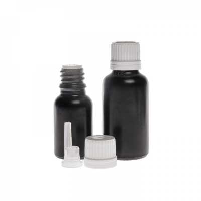 Matt Black Glass Bottle, Tamper Evident White Cap & Dropper, 30 ml