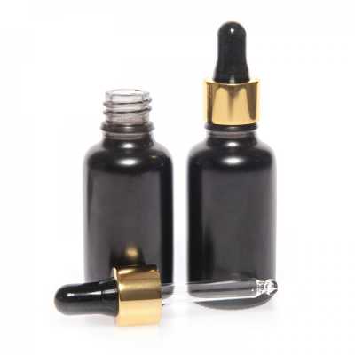 Matt Black Glass Bottle, Gold Black Dropper, 30 ml