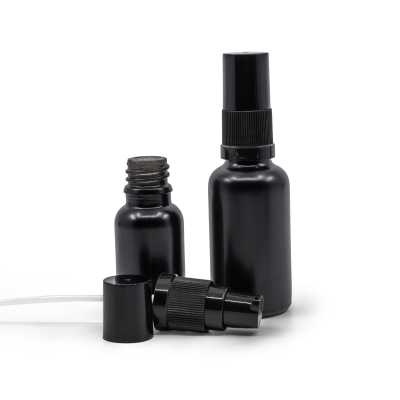 Matt Black Glass Bottle, Lotion Pump with Black Overcap, 30 ml