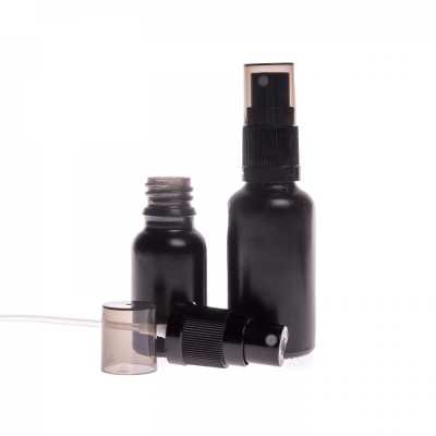 Matt Black Glass Bottle, Black Fine Mist Sprayer, Smoky Overcap, 30 ml