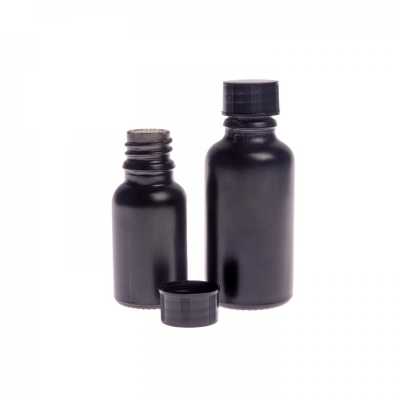 Matt Black Glass Bottle, Black Cap, 30 ml