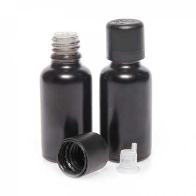 Matt Black Glass Bottle, Black Tamper Evident Safety Cap & Dropper 30 ml