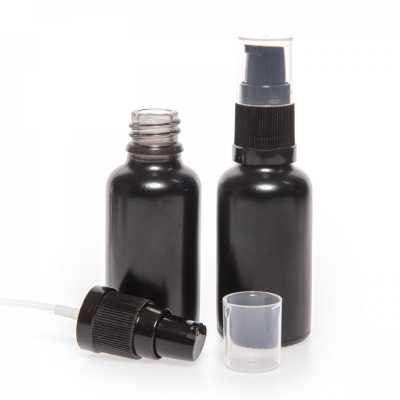 Matt Black Glass Bottle, Lotion Pump, 30 ml